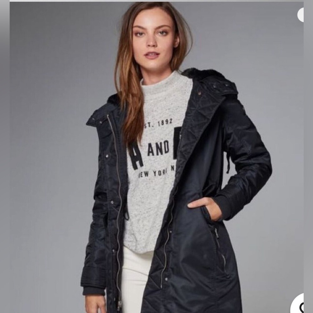 Abercrombie & Fitch S Black water wind resistant Luxe Nylon Parka Winter Coat